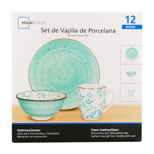 Ms Set Vajilla Porcelana 12pzs Azul Clar