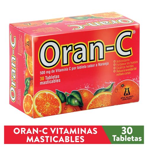 Vitamina C Oran C masticable sabor naranja caja 30 tabletas - Precio indicado por caja