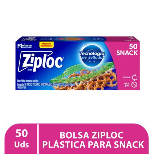 Bolsas Reutilizables Ziploc Para Snack con Pestañas Para Fácil Apertura, 50 Bolsas