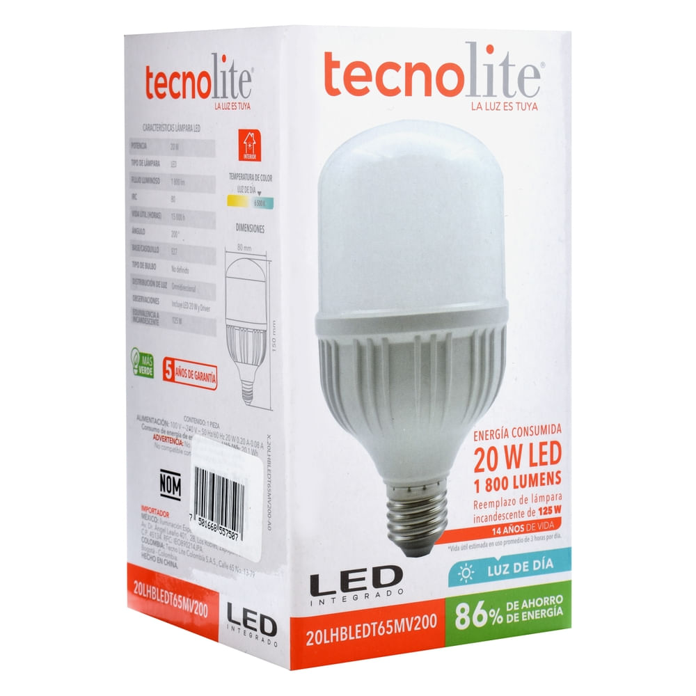 Comprar Bonbillo Tecnolite Led 20W100-240V6500Ke271800Lm | Walmart Honduras