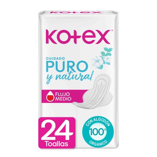 Toallas Higiénicas Kotex Puro y Natural - 24 Unidades