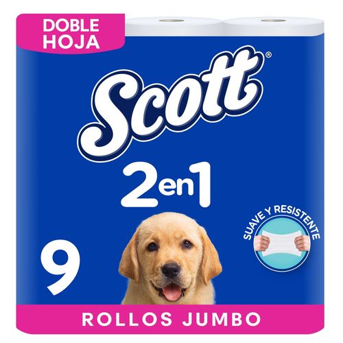 Papel Higiénico Scott 2 en 1 Jumbo Doble Hoja - 9 Rollos