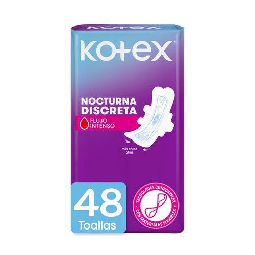 Toallas Higiénicas Femeninas Kotex Nocturna Discreta - 48 Unidades
