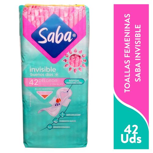 Toallas Femeninas Saba Invisible Delgada Flujo Moderado Con Alas - 42Uds