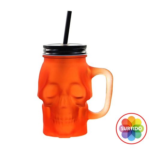 Jarra Way To Celebrate calavera con tapa y pajilla - 490 ml