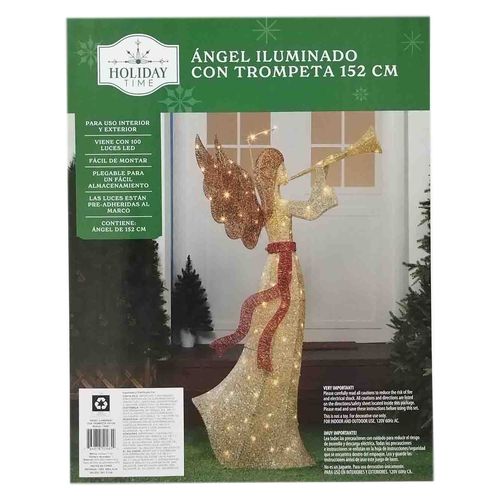Ángel Holiday Time con trompeta  iluminado - 152 cm