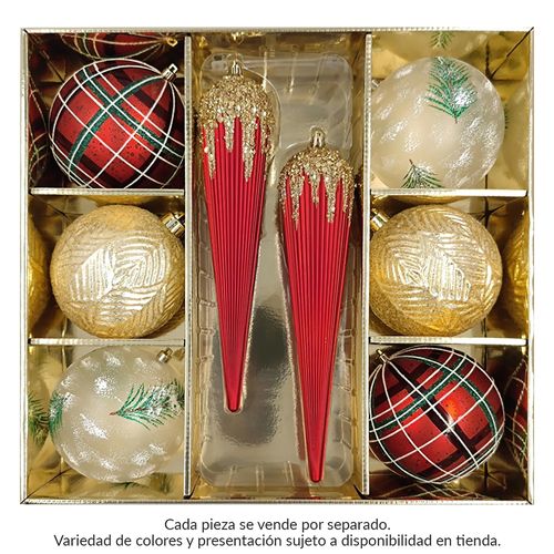 Esferas Holiday Time doradas y blancas - 8 Uds