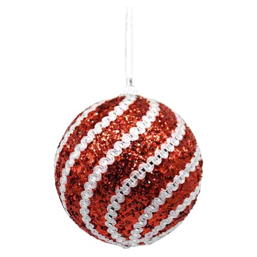 Adorno Holiday Time Bola Decorativa Roja Y Blanco Para Árbol
