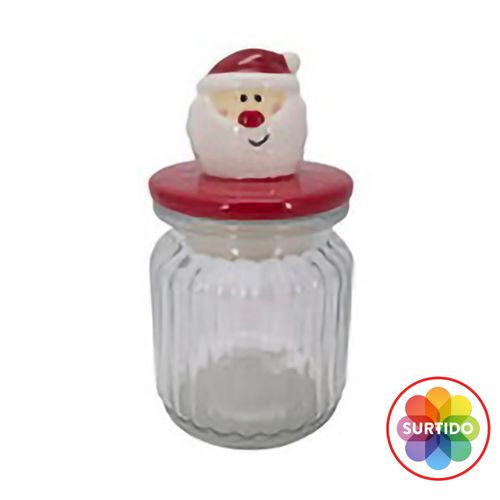 Recipiente Holiday Time de vidrio con tapa decorada navideño surtido