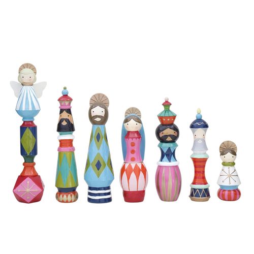 Set Holiday Time Nacimiento Moderno Resina 27 cm - 7 Pzas