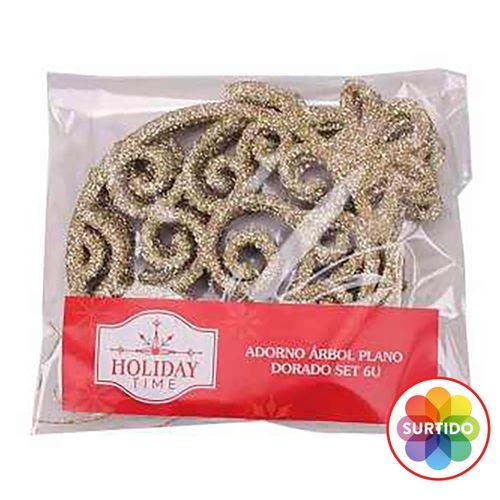 Adorno Holiday Time para árbol diseño surtido plano - 6 Pzas