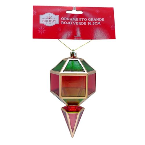 Adorno Holiday Time para árbol largos rojo verde dorado - 16 cm