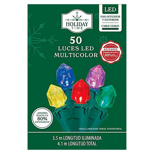 Luces Led Holiday Time diseño gemas multicolor serie 50 luces