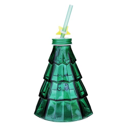 Jarra Holiday Time en forma de pinito de navidad con tapa y pajilla