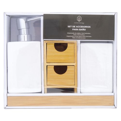 Set De 4 Banos De Ceramica Y Bambu