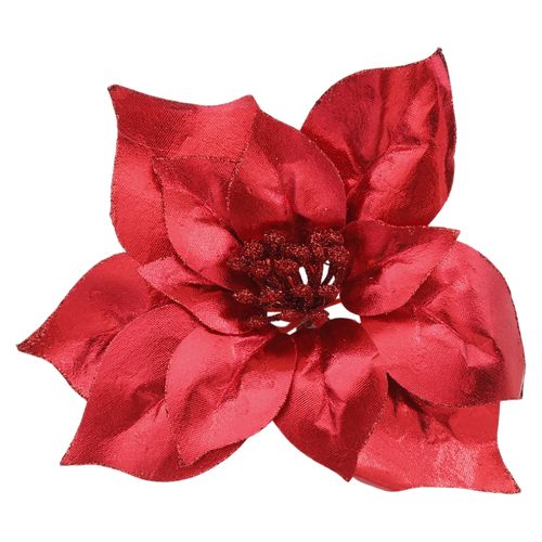 Adorno Navideño Holiday Time Flor Roja Con Clip