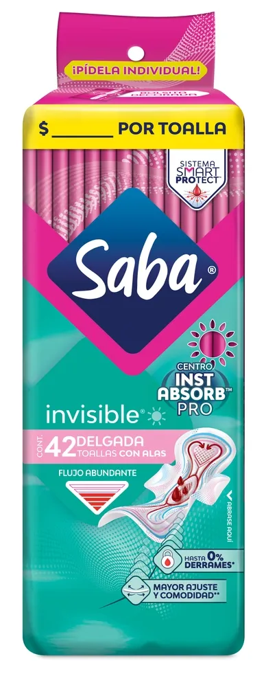 Toallas Femeninas Saba Invisible Delgada Flujo Moderado Con Alas - 42Uds