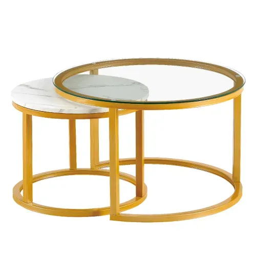 Set 2 Mesa HomeTrends Auxil Vidrio Marmol 50 Y 70cm