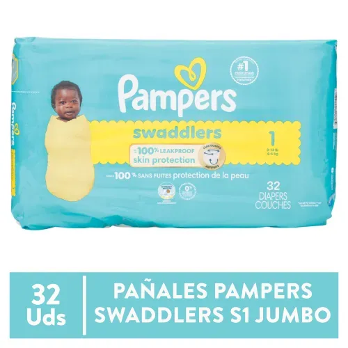 Pañales Pampers Swaddlers Jumbo Talla 1 - 32 Unidades