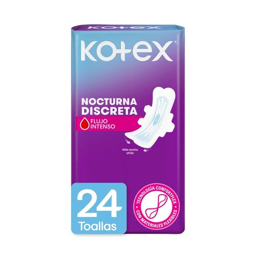 Toallas Femeninas Kotex Nocturna Discreta - 24 Unidades