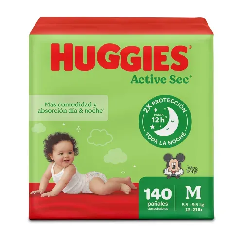 Pañales Huggies Active Sec Etapa 2/M - 140 Unidades