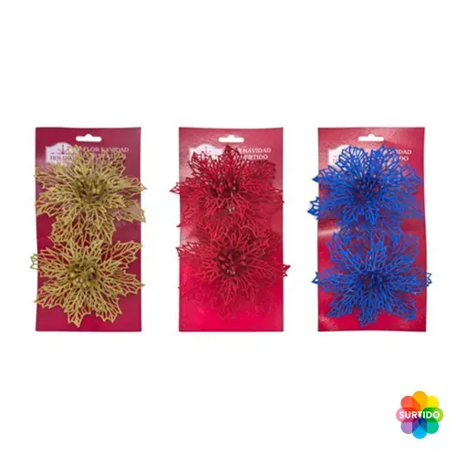 Adorno Holiday Time flor de navidad con clip colores surtidos