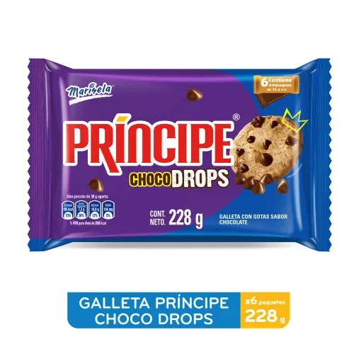 Galleta Marisela Príncipe Choco Drops 6 paquetes - 228 g