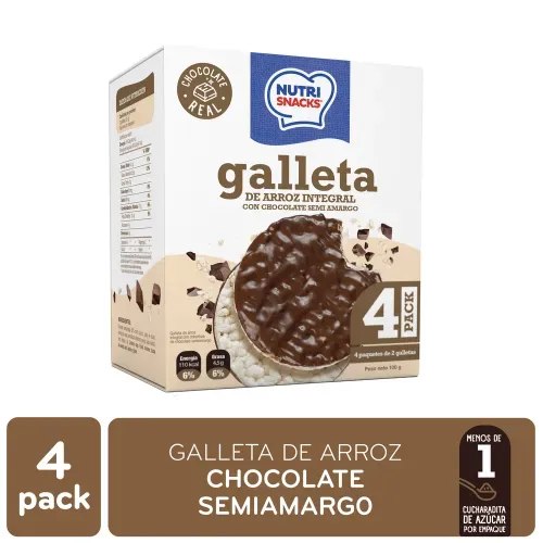 Galletas Nutrisnacks de Arroz Cubiertas con Chocolate - 100 g