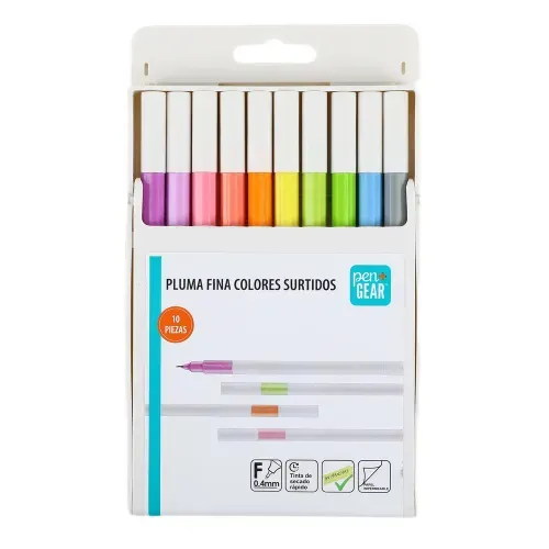 Bolígrafos Pen Gear pluma fina de colores -10 uds