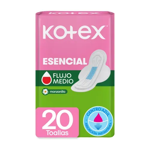 Toallas Femeninas Kotex Esenciales Manzanilla - 20 Unidades
