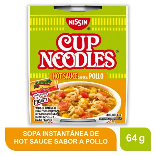 Sopa Instantánea NISSIN Hot Sauce Sabor Pollo Picante Vaso - 64 g