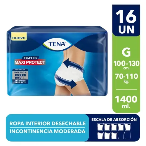 Pañal para adulto Tena pants maxi protect talla G - 16 Uds