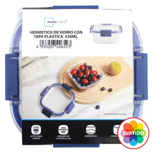 Hermetico Vidrio Cn Tapa Plastica 530ml