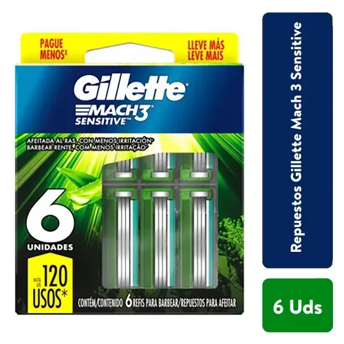 Repuesto Gillette Mach 3 Sensitive 6 Und