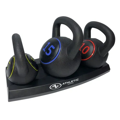 Set de kettlebell Athletic Works con base 3 Pzas - 30 lb