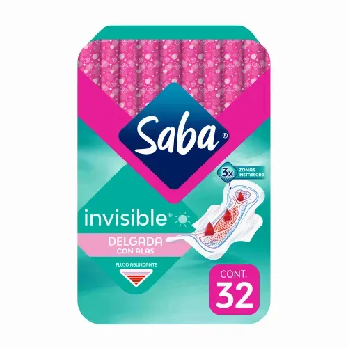 Toallas Femeninas Saba Invisible Delgada Flujo Moderado Con Alas - 32 Uds