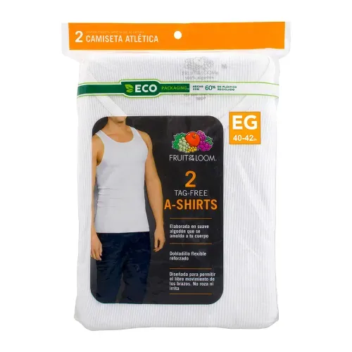 Camiseta Fruit Of The Loom Atletica Color Blanco 2 Pack Talla XL