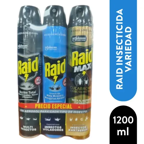 3pack Raid Insecticida Variedad 1200ml