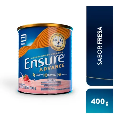 Complemento Ensure Advance® Sabor Fresa con proteína y vitaminas para recuperar masa muscular, fuerza y vitalidad - 400 g