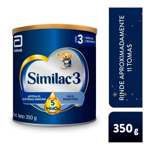 Fórmula Infantil Similac 3 con 5 HMO, sin sacarosa, mezcla única de nutrientes esenciales, hierro, DHA, luteína. - 350 g