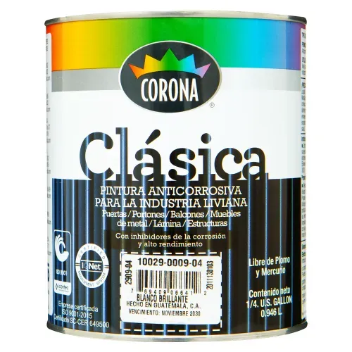 Pintura Marca Corona Clásico Color Blanco Brillante Anticorrosivo - 946ml