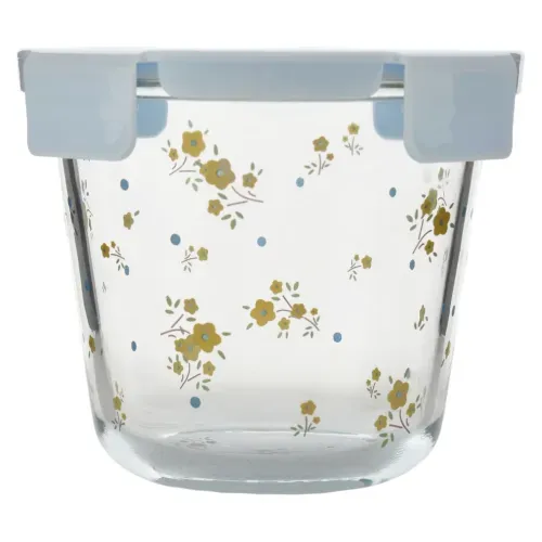 Hermético de vidrio redondo Mainstays con diseño de flores y tapa - 700 ml