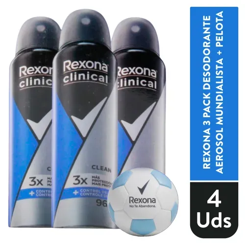 3pk Rexona m Clin Aer Clean 450ml y Balo