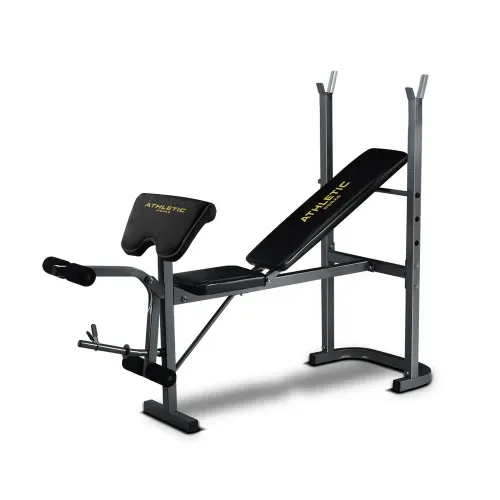 Banca para Pesas Athletic Works Inclinada o Plana con Predicador y Ejercitador de Piernas Capacidad de Montantes 100 lb