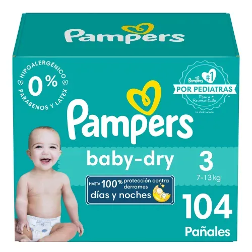 Pañales Pampers Baby-Dry Talla 3 Protección Contra Derrames - 104 Uds