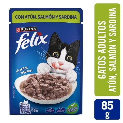 Comida húmeda para Gatos Felix tuna, salmón y sardina en salsa 85 g