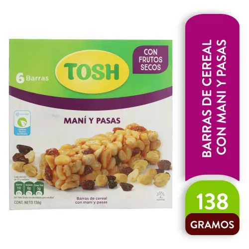 Barra De Cereal Tosh Mani Y Pasas 138 Gr