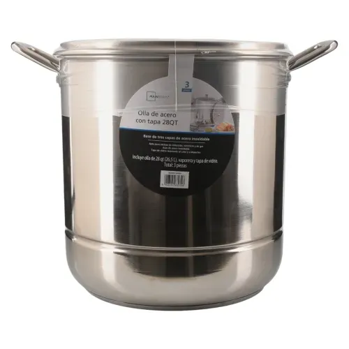 Olla De Acero Con Tapa 28qt