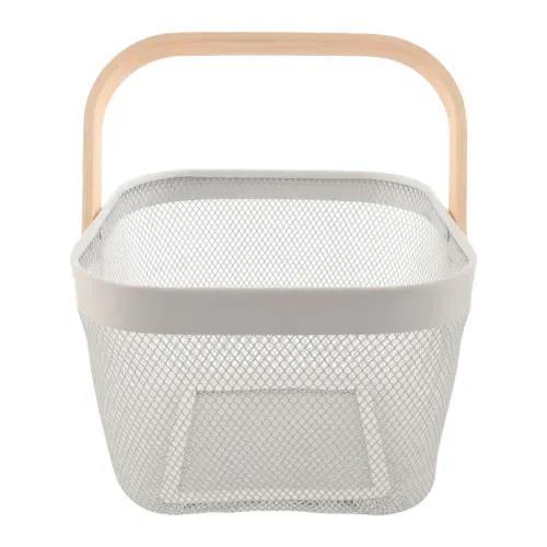 Cesta Cuadrada Con Asa De Madera