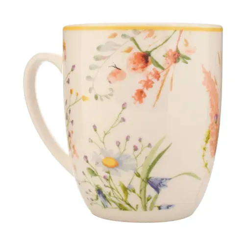 Ms Taza De Porcelana 12onz Floral Amaril